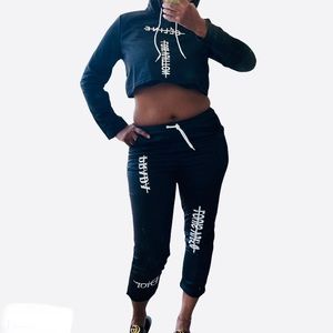 Designer names crossed out Lounge suit. Super cute